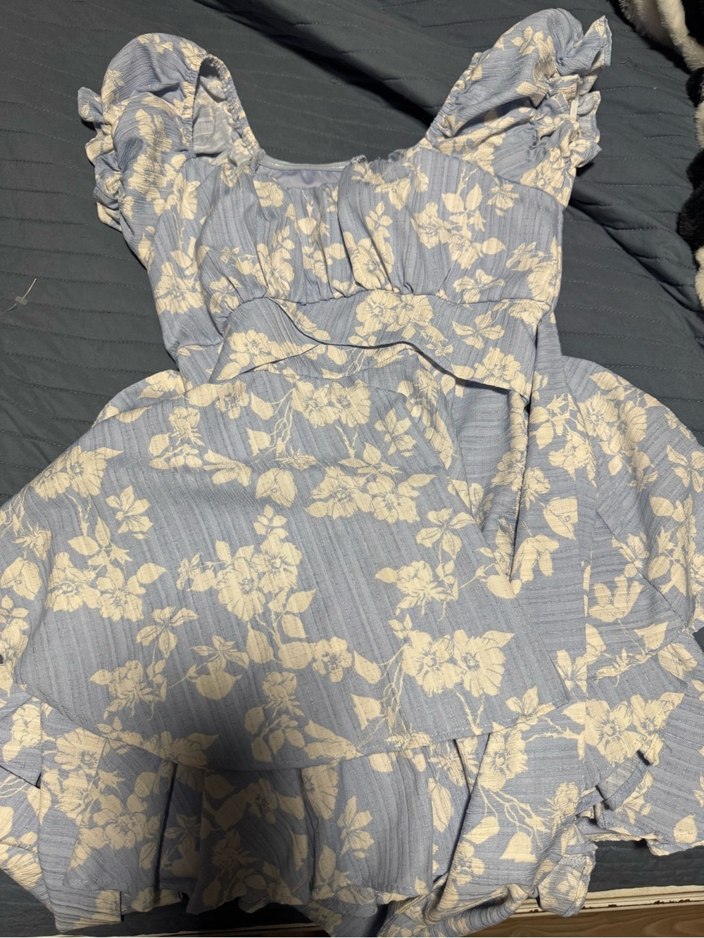Altar'd State Light Blue and Cream Floral Ruffle Dress